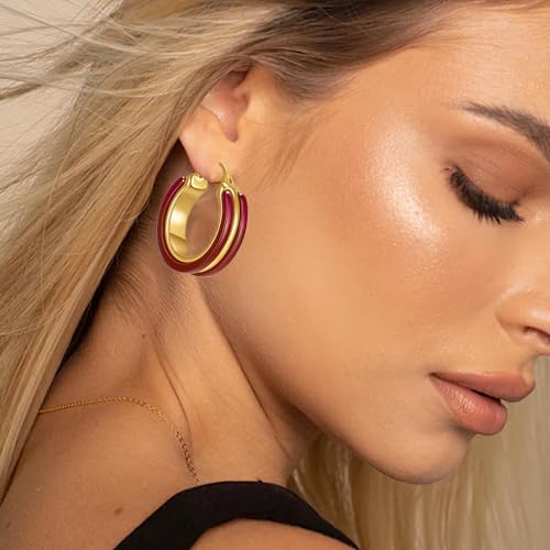 14K Gold Plated Chunky Hoop Earrings for Women Vintage Leopard Print Hoops Large Round Hoop Earrings Jewelry - style: Red