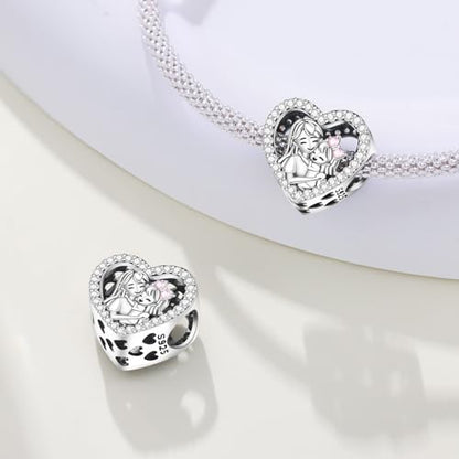 CYCUFF 925 Sterling Silver Charms Suitable for Charm Necklaces, Bracelet Pendants Beads Jewellery Gift for Women - color: Loving Mother & Daughter Embrace Bead