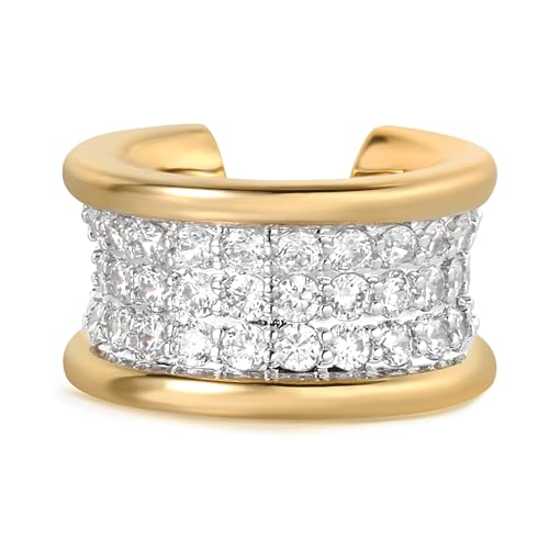 Sparkle Ear Cuff for Women, Non Piercing Single | 14K Gold Plated Brass, Clear Cubic Zirconia Accents, Fixed 3.8-3.9 mm Opening, Single Non-Piercing Cuff For Ear Stacks - style: Classic Sparkle