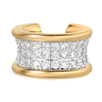 Sparkle Ear Cuff for Women, Non Piercing Single | 14K Gold Plated Brass, Clear Cubic Zirconia Accents, Fixed 3.8-3.9 mm Opening, Single Non-Piercing Cuff For Ear Stacks - style: Classic Sparkle