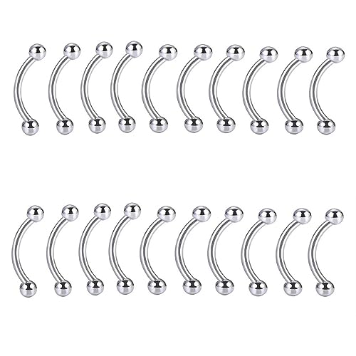 Bulk 20pc 16G Surgical Steel Curved Barbell 6mm-14mm Eyebrow Bar Ball Cone Ring Ear Piercing Jewelry Set - color: Shape: Ball, size: Bar Length: 8mm