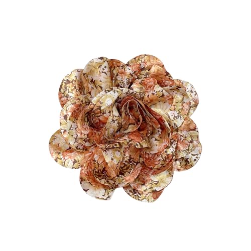 Satin Fabric Rose Flower Extra Large Big Brooches Lapel Pins Silk Camellia Oversized Pin for Women Wedding Party Dance Banquet Dresses Suit Clothes Accessories Jewelry Gifts 7.5in - color: Print Orange
