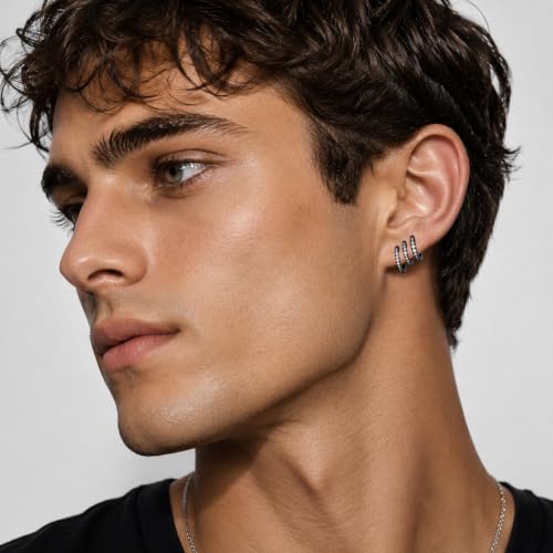 micuco 3 Pairs Small Hoop Earrings Tiny Cartilage Earrings for Women Men | Cubic Zirconia Earrings Huggie Hoop Ear Piercing Earrings for 8mm 10mm 12mm - color: 7# Black 8-8-8mm