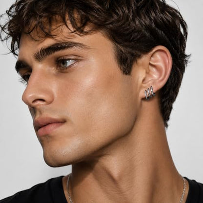 micuco 3 Pairs Small Hoop Earrings Tiny Cartilage Earrings for Women Men | Cubic Zirconia Earrings Huggie Hoop Ear Piercing Earrings for 8mm 10mm 12mm - color: 7# Black 8-8-8mm