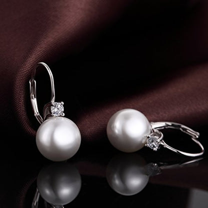 Jiamiaoi Pearl Dangle Earrings 925 Sterling Silver Pearl Earrings for Women 10mm White/Black Pearls - color: 01-White