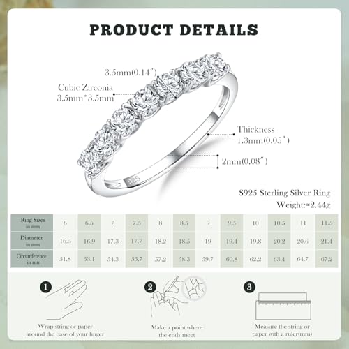 3.5mm Stackable Rings S925 Sterling Silver Created Birthstone & Cubic Zirconia Ring for Women Wedding Bands Anniversary Birthday Jewelry Size 6 to 10(with Box) - color: 04-Cubic Zirconia-Apr