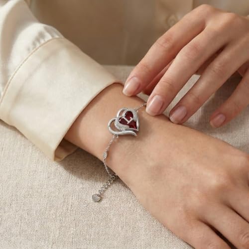 Initial Bracelet for Women 925 Sterling Silver Heart Angel Wings Initial Bracelet Anniversary Birthday Mothers Day Jewelry for Mom Her Wife - color: L