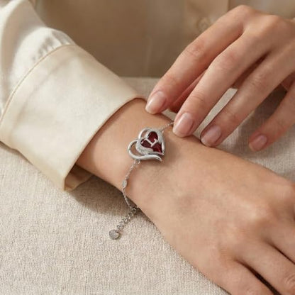 Initial Bracelet for Women 925 Sterling Silver Heart Angel Wings Initial Bracelet Anniversary Birthday Mothers Day Jewelry for Mom Her Wife - color: L