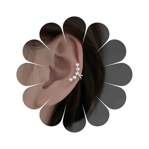 Boho Pearl Clip On Earrings Silver Pearl Ear Cuffs Earrings Vintage Bead Clip Earrings No Piercing Cartilage Pearls Earrings Jewelry for Women (Silver) - color: Silver