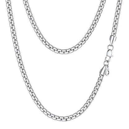 PROSTEEL Stainless Steel Flat Box Link Chain Necklace for Men | Silver/Black/18K Gold Plated,2/3/4/5/6/7/8mm Width Chain with Strong Lobster Clasp/Waterproof Men Women Jewelry with Gift Box - size: 24 inch(61cm), style: 4mm-Elegant Silver