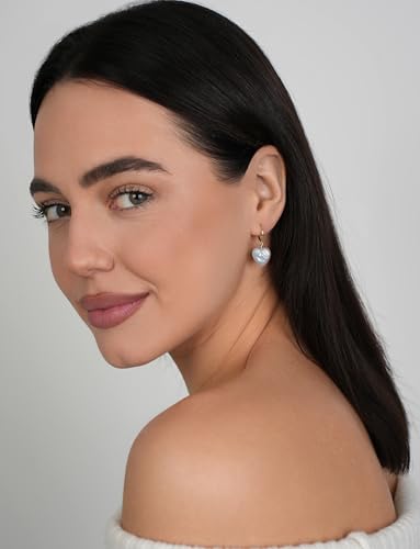 LILY LUSTRE 14k Gold Plated/Filled 925 Sterling Silver Handpicked AAAA Quality Natural White Freshwater Cultured Heart Shaped Pearl Huggie Hoop/Leverback Drop Dangle Earrings for Women - color: Gold Hoop