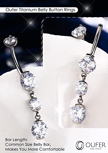 OUFER Titanium Belly Button Rings, Belly Button Rings Dangling, 14G Belly Piercing Jewelry, Internally Thread Clear CZ Belly Rings for Women Men