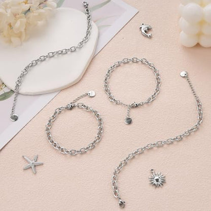 KYUNHOO 10 PCS Bracelet Chains for Jewelry Making 6.7 Inches Bracelets Bulk | Stainless Steel Bracelets Making Chains 6.7 Inches Oval Link Chain Bulk with Extender for Men Women DIY Bracelets Crafts - color: Silver