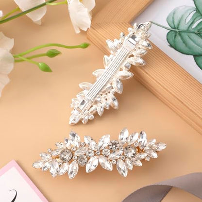 Joez Wonderful 2 Pcs Rhinestone Hair Clips, Silver Bridal Hair Accessories for Women, Sparkly Crystal Hair Pins, Fancy Flower Hair Barrettes for Wedding, Bride (Gold, Silver) - color: Rhinestone (Gold, Silver)