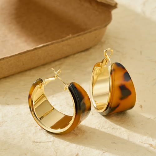 Dr's gift Chunky Leopard Print Earrings for Women 14K Gold Plated Statement Huggie Hoop Earrings Brown Acrylic Tortoise Resin Cheetah Trendy Jewelry - color: Leopard 3