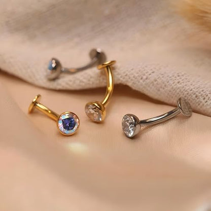 G23 Titanium Belly Jewelry 14G Flat Bottom Floating Belly Button Rings Curved Belly Barbell Navel Ring Belly Piercing 8/10/12/14mm Navel Rings Belly Piercings Jewelry for Women - color: Style1:Rose Gold+Clear CZ