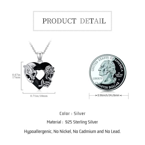 Sterling Silver Halloween Necklace Gothic Jewelry Gifts for Women Men - style: Skull Rose