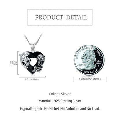 Sterling Silver Halloween Necklace Gothic Jewelry Gifts for Women Men - style: Skull Rose