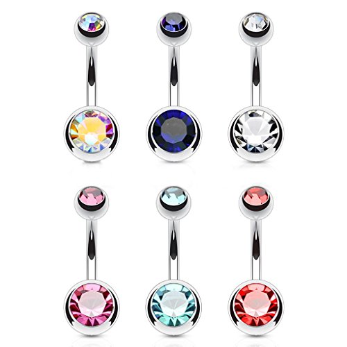 FIFTH CUE 14GA Surgical Steel & Synthetic Opal Resin Belly Button Ring, 3/8" Length, 5mm x 8mm Ball - Classic Look, Highly Rate Belly Rings for Women, Super High Quality - style: Titanium 6pcs AB, Blue, Clear, Pink, Aqua, Red