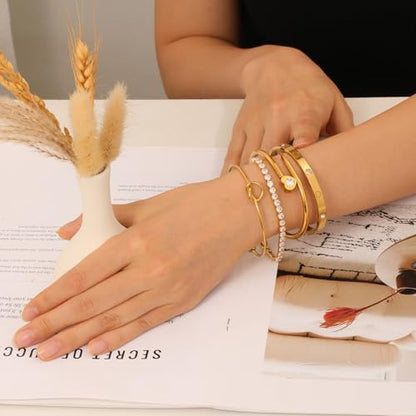 18 K Gold Plated Love Bangle Bracelet Stack Cuff Jewelry for Women Jewelry Set for Women Gift with Box - style: style22