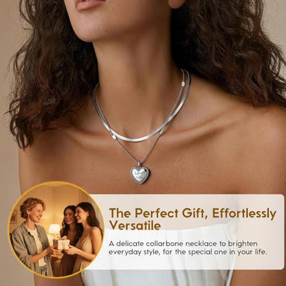 Double Layer Necklace for Women Trendy Layered Jewelry Adjustable Chain Necklace for Daily Wear and Special Occasions - color: Silvery