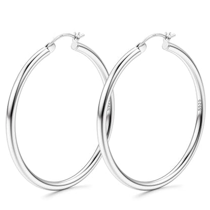 MILACOLATO S925 Sterling Silver Post Hoop Earrings 14K Gold Plated Hoops 3mm Chunky Large Big Hoop Earrings Hypoallergenic Lightweight Earrings for Women 15/20/30/40/50/60/70mm - style: silver-50mm(1.97inch)