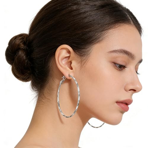 Hoop Earrings for Women, Hypoallergenic Stainless Steel Lightweight Thin Large Big Hoops Earrings Set for Women, Non Tarnish for Jewelry Gift 40MM - color: Silver-40mm