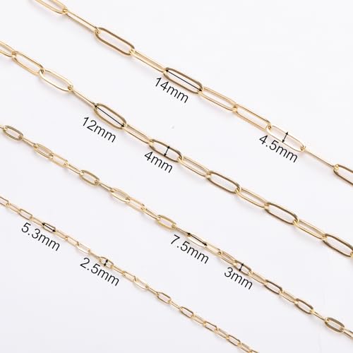 SMYHTGLIF 5 Meters Stainless Steel Paperclip Chain for Jewelry Making | Gold Cable DIY Craft Jewelry Making Chains Bulk with Lobster Clasps and Open Jump Rings - color: Gold, size: 2.5×5.3mm