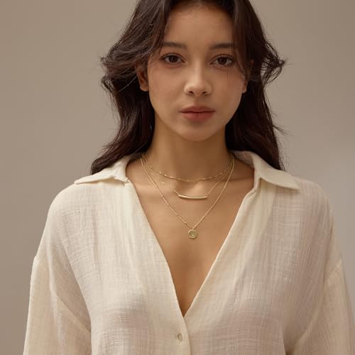 Initial Necklaces for Women Trendy, Stackable Dainty 14k Gold Plated Layered Necklace A-Z Letter Pendant Personized Name Neaklace Satellite Chain Gold Jewelry Set Gifts for Women - color: J