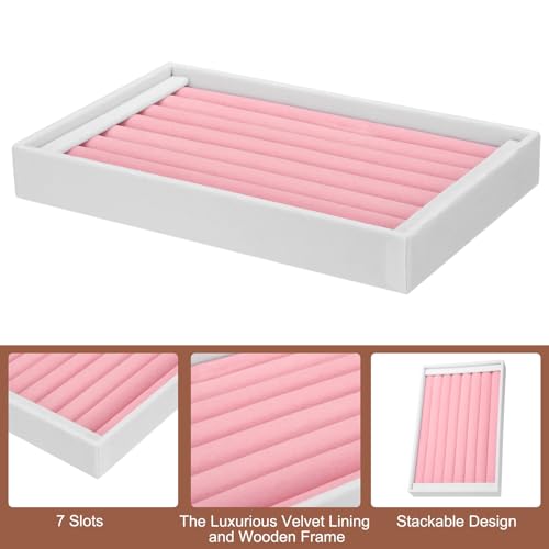 uxcell Velvet 7 Slots Ring Organizer Jewelry Display Tray Showcase Ring Holder Velvet Jewelry Organizer Stand for Rings Earrings White and Pink - color: White Pink