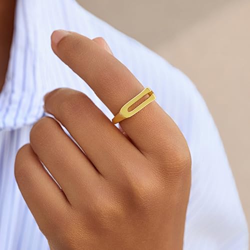 Cicy Bell Initial Rings for Women 18k Gold Plated Adjustable Rings | Open Signet Rings, Bold Letter, Personalized Engraved, For Party - color: Initial-U