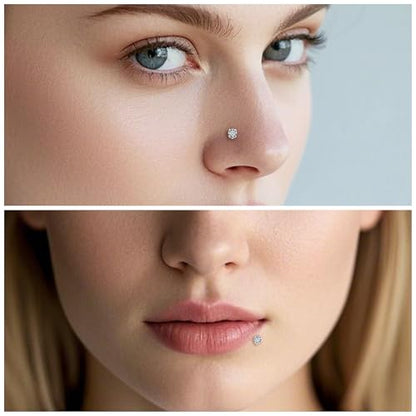 Titanium Flat Back Lip Rings Threadless Push in Earrings Studs Nose Rings 20G 18G 16G Mix Colors CZ Tragus Cartilage Lobe Rook Helix Conch Labret Medusa Nostril Piercing Jewelry for Women Men - size: 16G 10mm - 2mm CZ