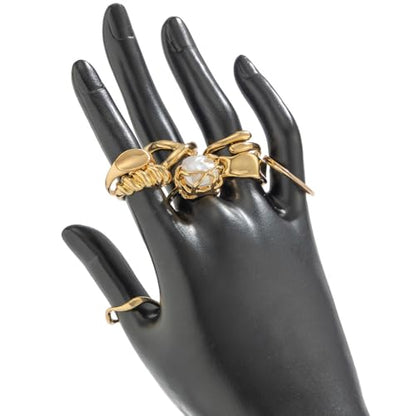 Chunky Gold Rings for Women Rhinestone Stackable Knuckle Ring Set Open Adjustable Statement Ring Set Dainty Crown Cross Midi Rings Fashion Jewelry Gift for Women - color: Gold2