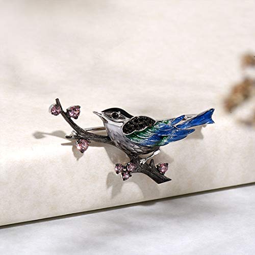 Santuzza 925 Sterling Silver Enamel Brooch Pin for Women - color: [A]Magpie