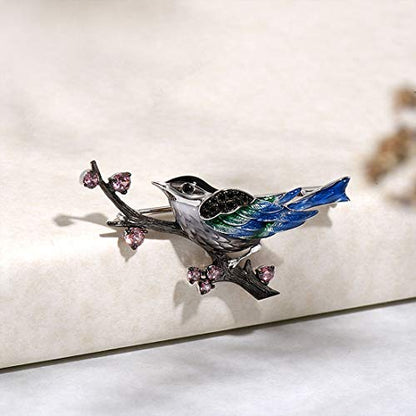 Santuzza 925 Sterling Silver Enamel Brooch Pin for Women - color: [A]Magpie