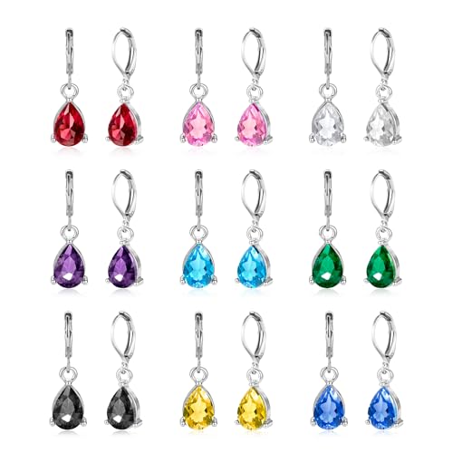 Dangle Earrings for Women Multicolor Crystal Drop Earrings Set Leverback Teardrop Earrings 925 Silver and 14K Gold Plated Hypoallergenic Fashion Cubic Zirconia Dangle Earrings Trendy Jewelry Gifts for Women - style: Teardrop Set-S 4