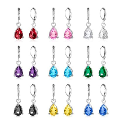 Dangle Earrings for Women Multicolor Crystal Drop Earrings Set Leverback Teardrop Earrings 925 Silver and 14K Gold Plated Hypoallergenic Fashion Cubic Zirconia Dangle Earrings Trendy Jewelry Gifts for Women - style: Teardrop Set-S 4