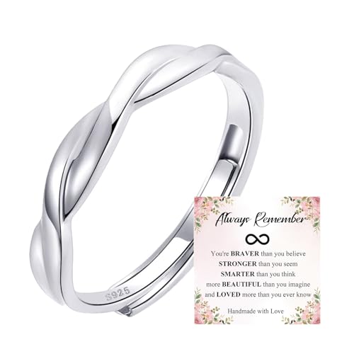 OOOPEL Sterling Silver Adjustable Ring S925 Silver Rings for Women Cubic Zirconia Twist Love Knot Dainty Ring Silver Minimalist Open Finger Rings Silver Thumb Sterling Silver Ring - color: Silver-ring