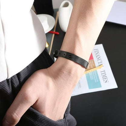 Stainless Steel Mesh Bracelet Wristband 8mm Wide Cuff Bangle Watch Band Style with Adjustable Buckle Mesh Link Chain for Slide Charms Jewelry Making 2 PCS - color: Black