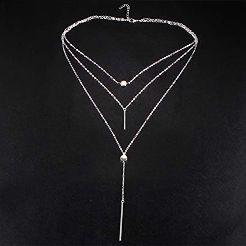 Necklace for Women,Multi Layers Bar Tassel Chain Dangle Charm Pendant Women Boho Necklace Jewelry - color: Silver