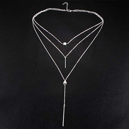 Necklace for Women,Multi Layers Bar Tassel Chain Dangle Charm Pendant Women Boho Necklace Jewelry - color: Silver