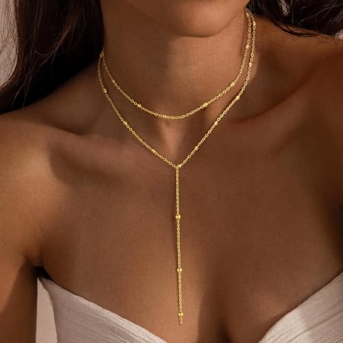 VIROMY Gold Long Y Necklaces for Women Trendy - Dainty Lariat Chain Drop Pendant Necklace for Women Gold Statement Jewelry - color: Y Necklace 02