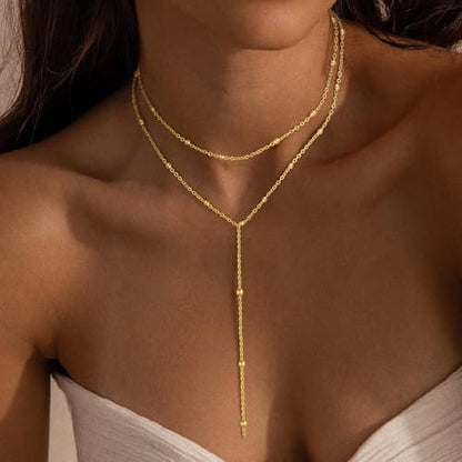 VIROMY Gold Long Y Necklaces for Women Trendy - Dainty Lariat Chain Drop Pendant Necklace for Women Gold Statement Jewelry - color: Y Necklace 02