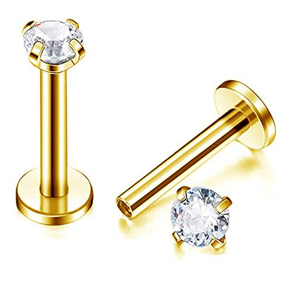 16g CZ Labret Cartilage Tragus Monroe Lip Nose Helix Diamond Studs Earrings for Women Men Stainless Steel Cubic Zirconia Piercing Jewelry 2mm 3mm 4mm 5mm 4 Pairs Set - style: gold