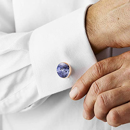HAWSON Cufflinks and Tuxedo Studs Set for Men with Gift Box, Mother-of-Pearl Cuff links for French Cuff Shirt and Dress Shirt, Suitable for Wedding, Birthday, Party - style: Rose Gold & Sodalite Stone