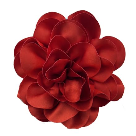 Dainty Satin Fabric Rose Flower Brooches 7.5in Extra Large Big Camellia Flower Brooches Lapel Pins for Women Wedding Party Dance Dress Clothes Accessories - color: Red