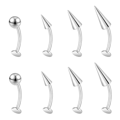 ZS 16G Devil Curved Barbell Lip Ring, Stainless Steel 6/8/10/12mm Long Bar Belly Button Ring, Flat Back Tiger Teeth Vertical Labret Lip Rook Navel Piercing Jewelry - color: Silver, size: L:12mm
