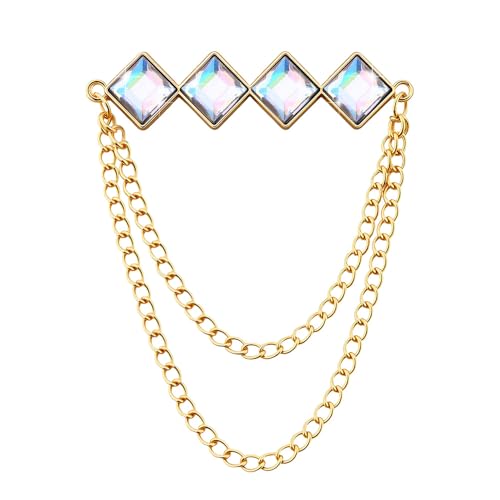 Gem Brooch Pins Hanging Chain Lapel Pin for Men Suits Metal Tassel Chain Collar Pins Suit Brooch Vintage Crystal Rhinestone Brooches for Men Wedding Business Prom Party - color: Colorful