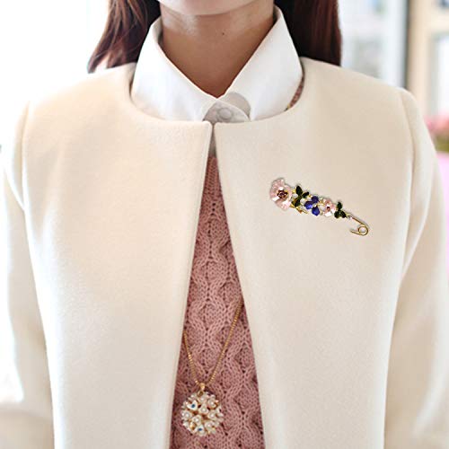 "Honbay 3PCS Stylish Chic Flower Brooch Large Safety Pins for Sweaters, Shawls, Collars, Dresses and Most Clothes"