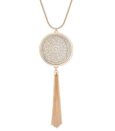 MOLOCH Long Necklaces For Woman Disk Circle Pendant Necklaces Tassel Fringe Necklace Set Statement Pendant - color: A:gold